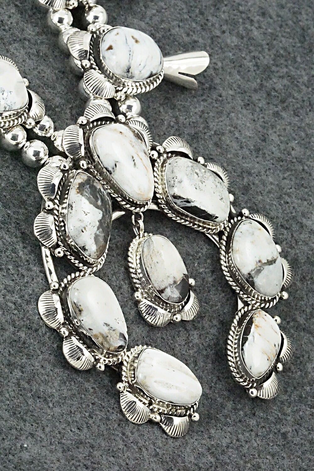 White Buffalo & Sterling Silver Squash Blossom Set - Vernon Johnson