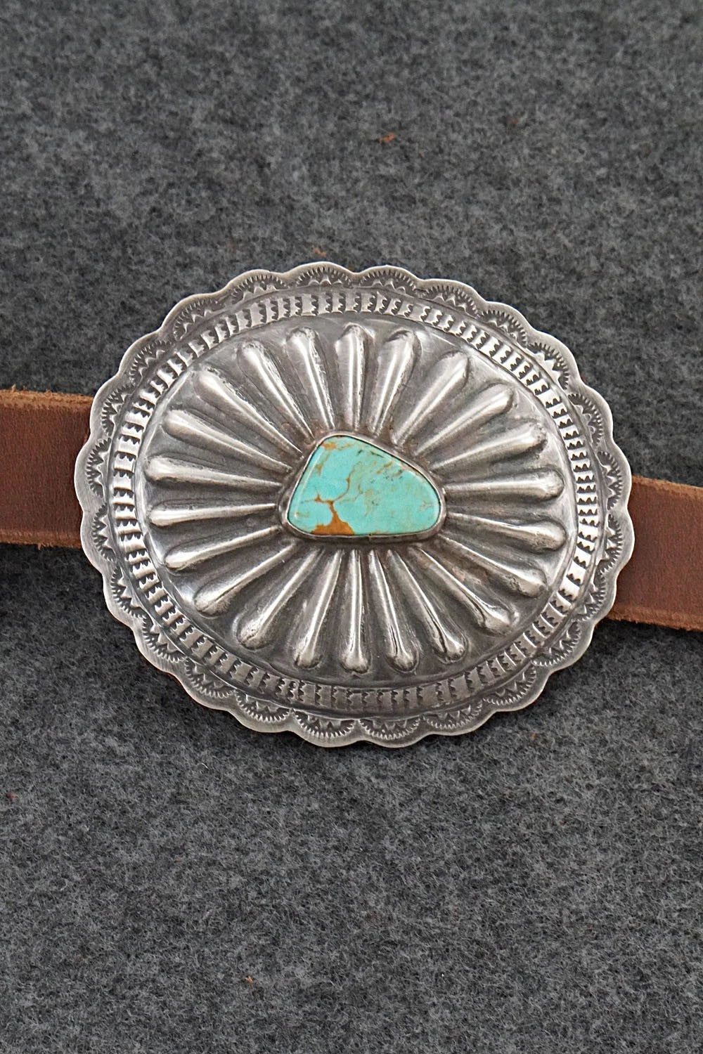 Turquoise, Sterling Silver & Leather Concho Belt - Dan Morgan