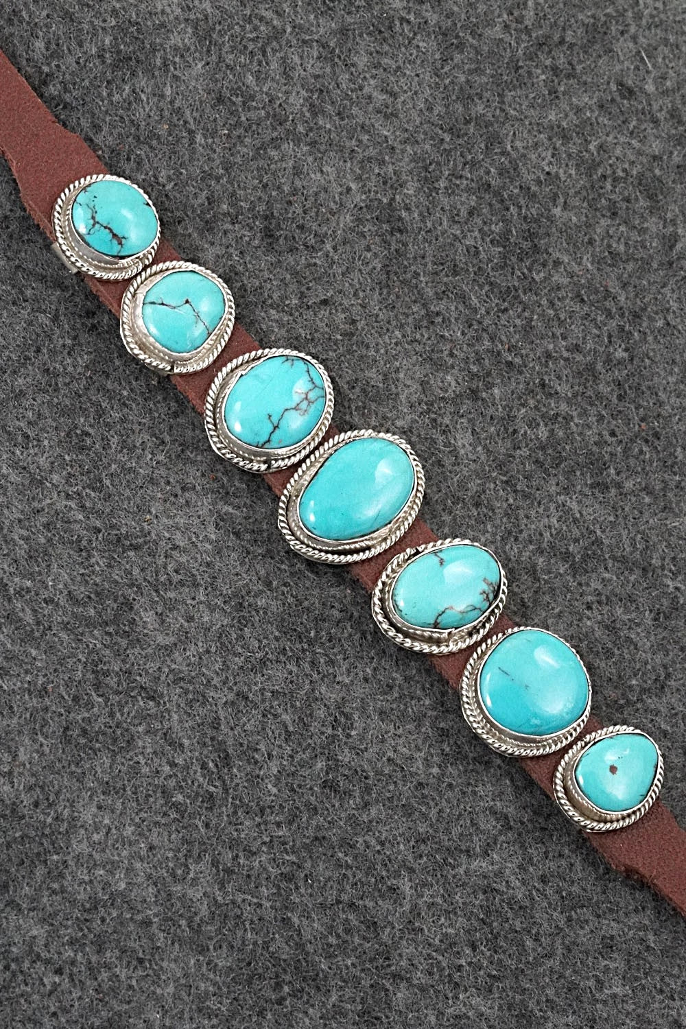 Turquoise, Sterling Silver & Leather Bracelet - Marlene Ramone