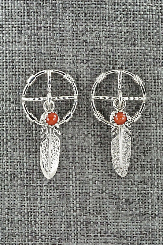 Coral & Sterling Silver Earrings - Elaine Shirley