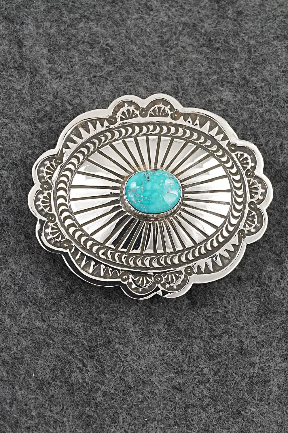Turquoise & Sterling Silver Belt Buckle - Arnold Blackgoat