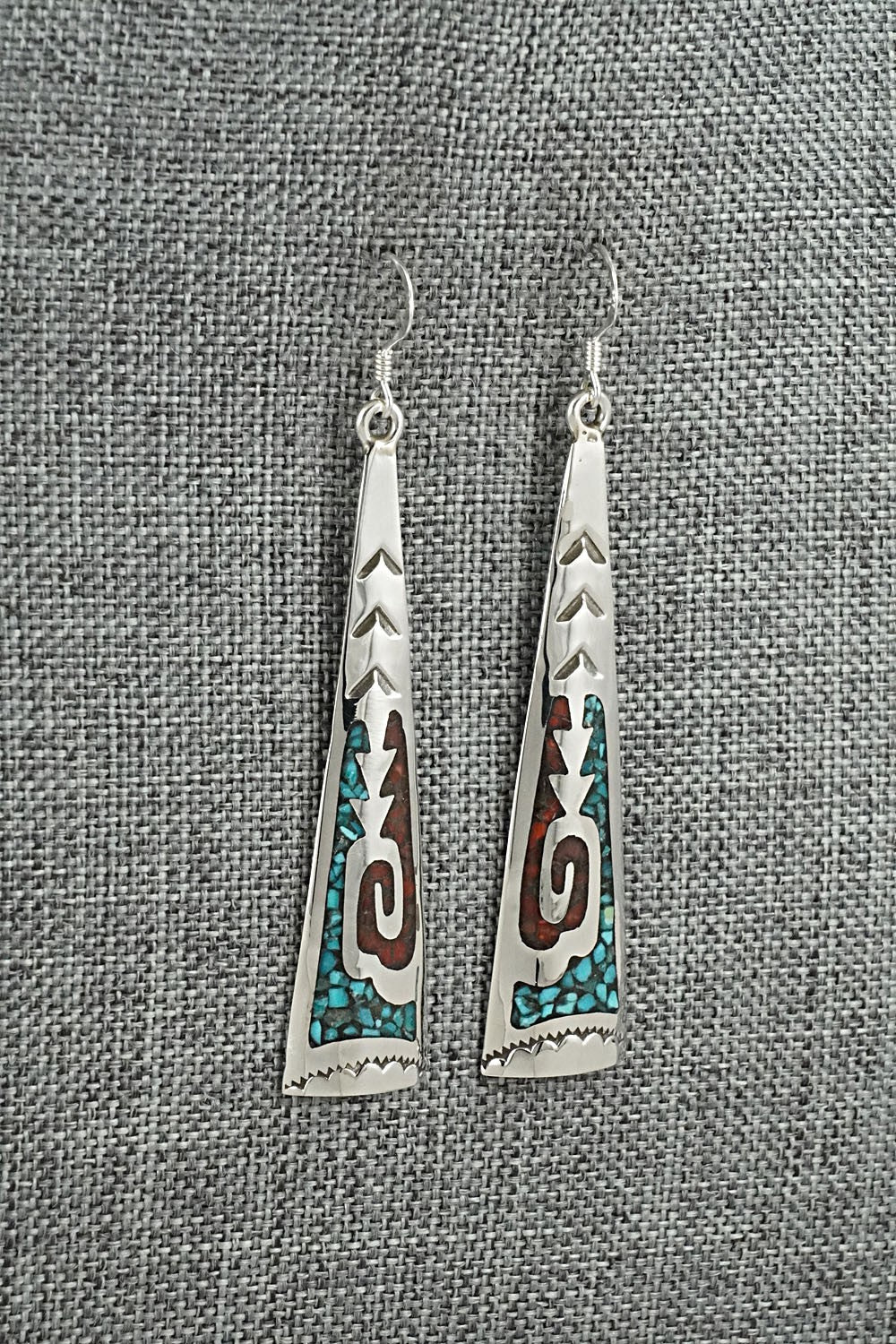 Turquoise, Coral Chip & Sterling Silver Earrings - Joleen Yazzie