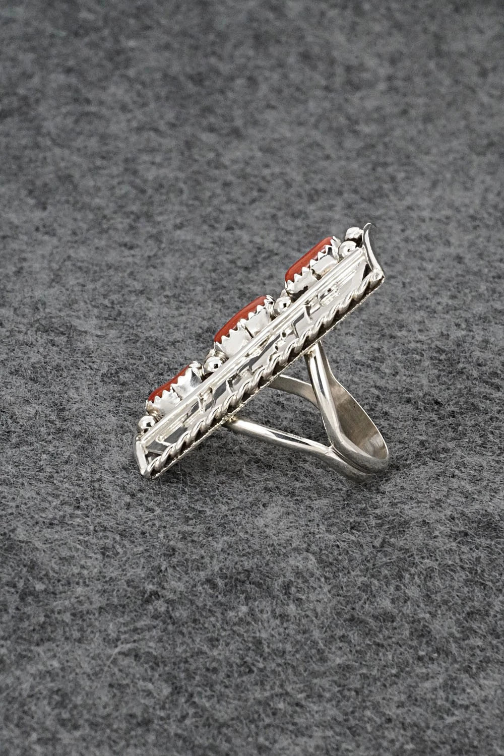 Coral & Sterling Silver Ring - Ronnie Spencer - Size 9.5