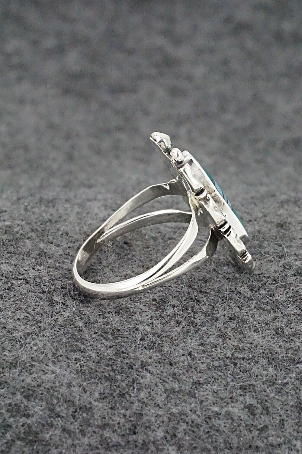 Turquoise, Opalite & Sterling Silver Inlay Ring - James Manygoats - Size 8.75