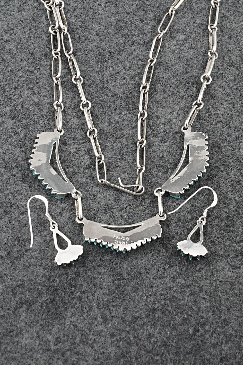 Turquoise & Sterling Silver Necklace and Earrings Set - Mildred Ukestine
