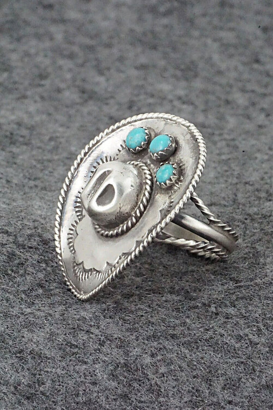 Turquoise & Sterling Silver Ring - Bobby Platero - Size 8