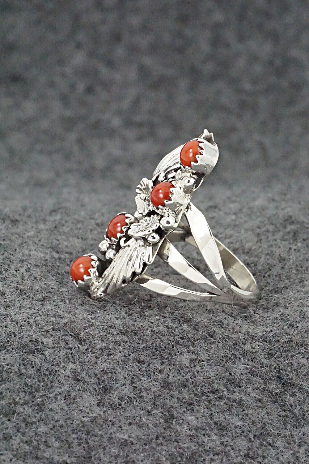 Coral & Sterling Silver Ring - Jerryson Henio - Size 7