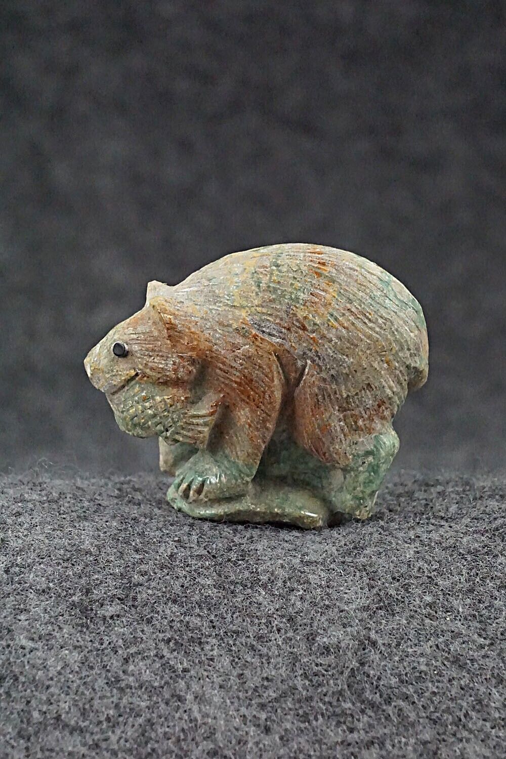 Bear with Cub and Fish Zuni Fetish Carving - Derrick Kaamasee