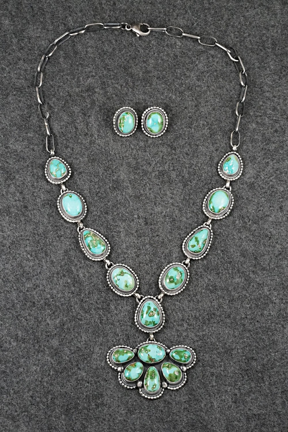 Turquoise & Sterling Silver Necklace and Earrings Set - Darrin Livingston