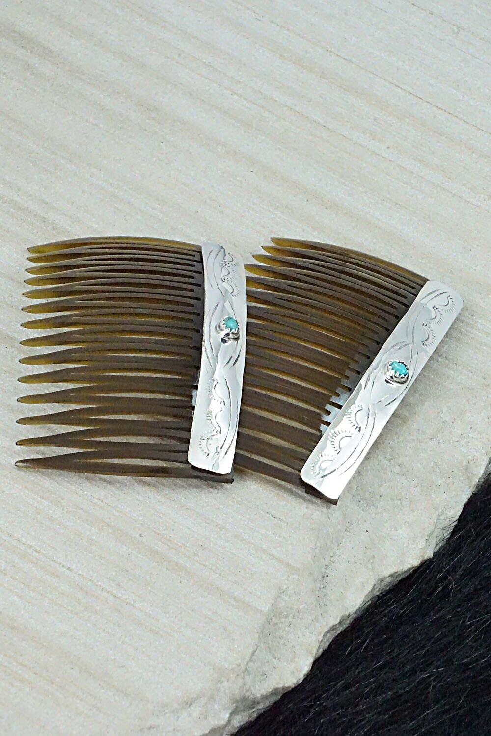 Turquoise & Sterling Silver Hair Combs - Randall Dalgai
