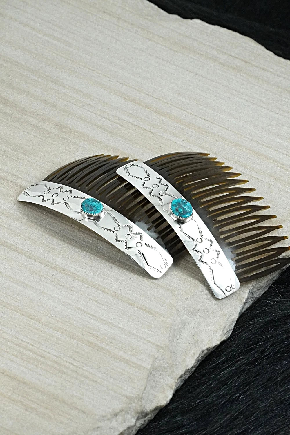 Turquoise & Sterling Silver Hair Combs - Jolene Begay