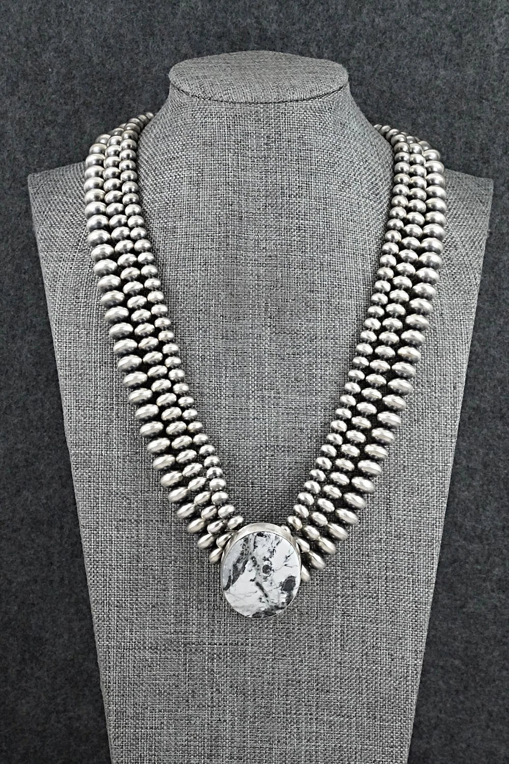White Buffalo & Sterling Silver Navajo Pearl Necklace - Gruber & Halwood