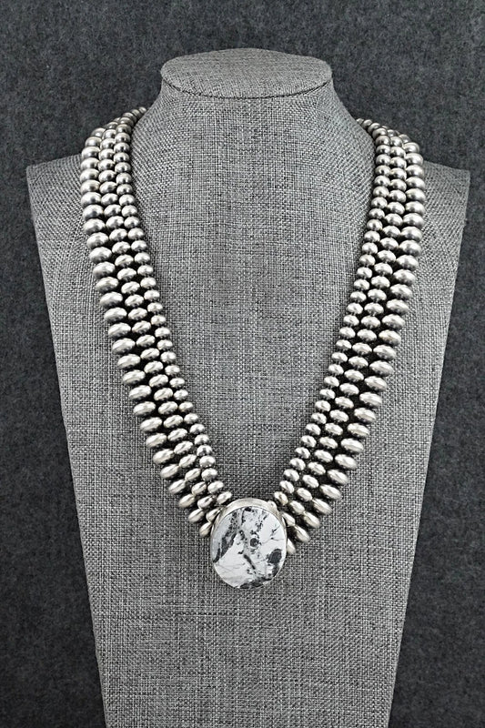 White Buffalo & Sterling Silver Navajo Pearl Necklace - Gruber & Halwood