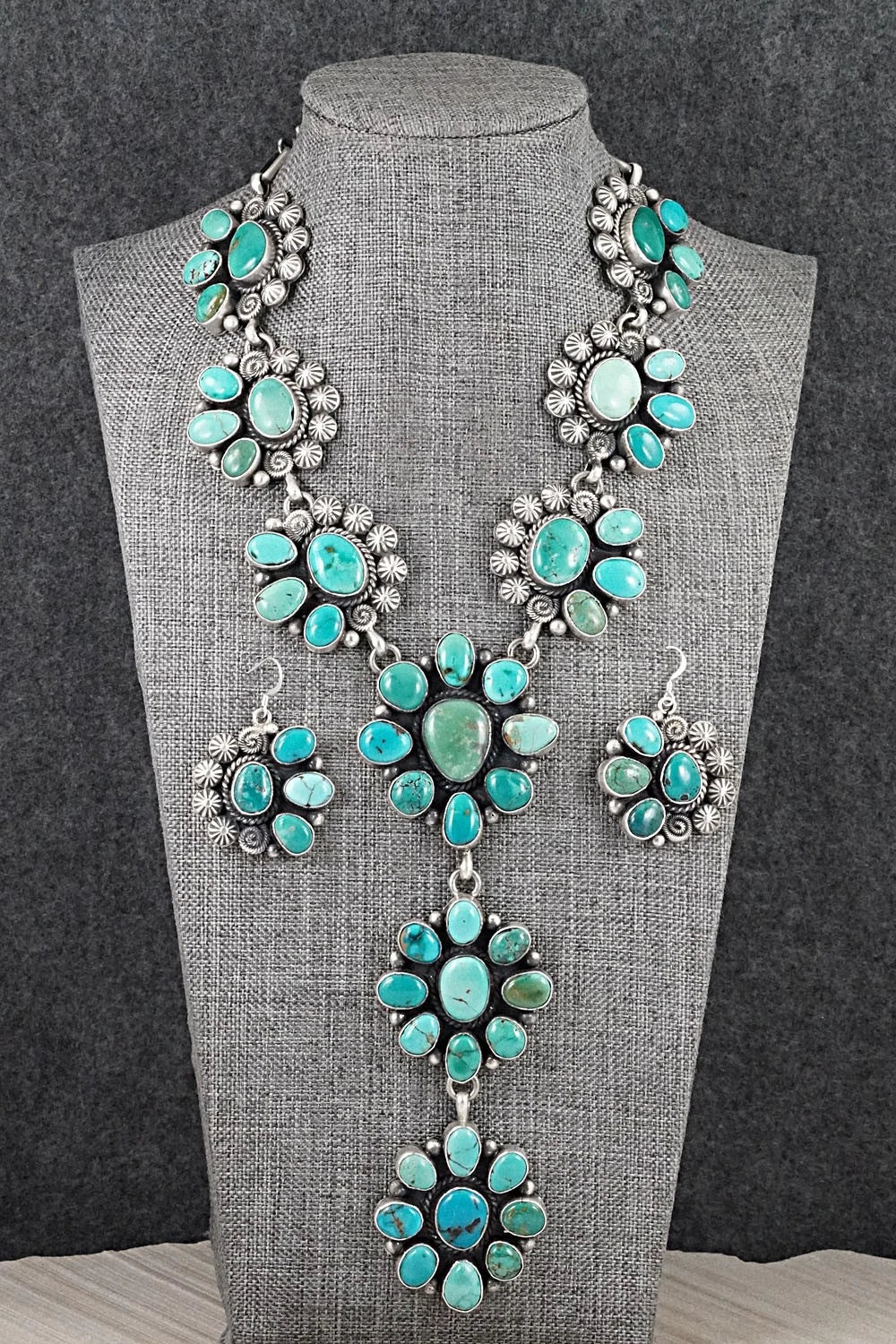 Turquoise & Sterling Silver Necklace and Earrings Set - Rosita Calladitto