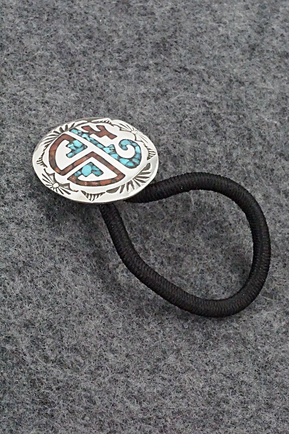 Turquoise, Coral & Sterling Silver Hair Tie - Joleen Yazzie