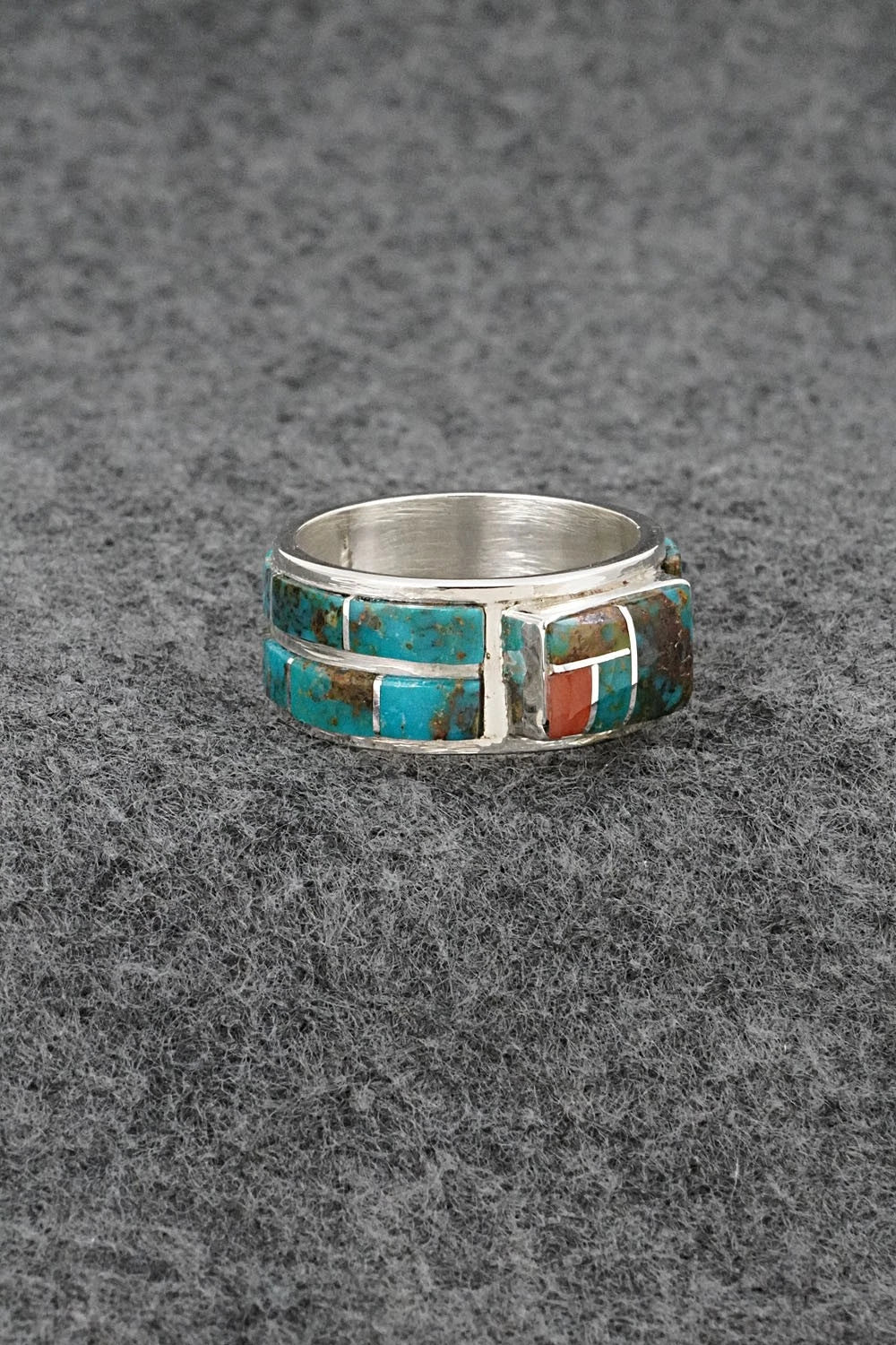Turquoise, Coral & Sterling Silver Ring - Darlene Noble - Size 11