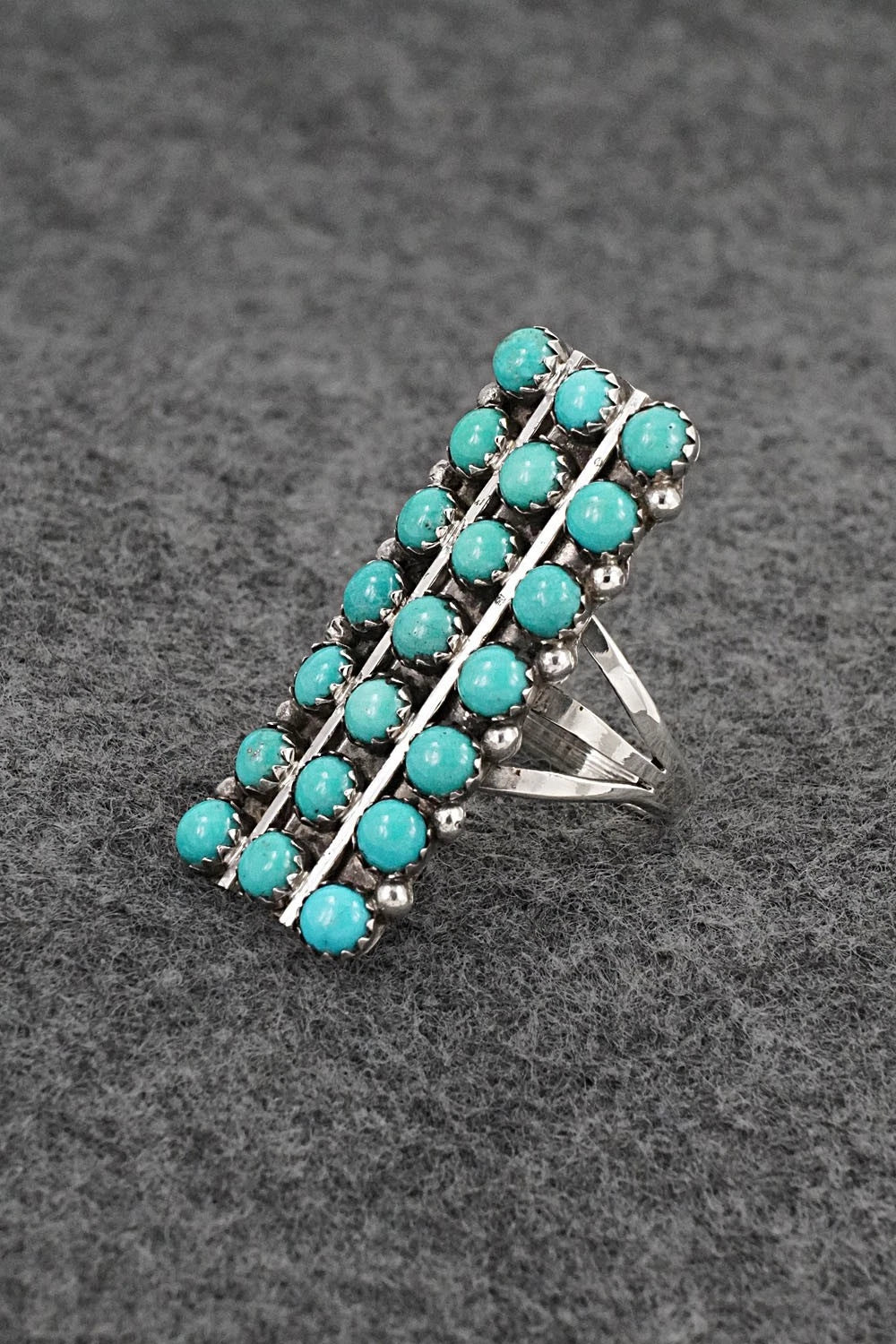 Turquoise & Sterling Silver Ring - Kenny Lonjose - Size 8