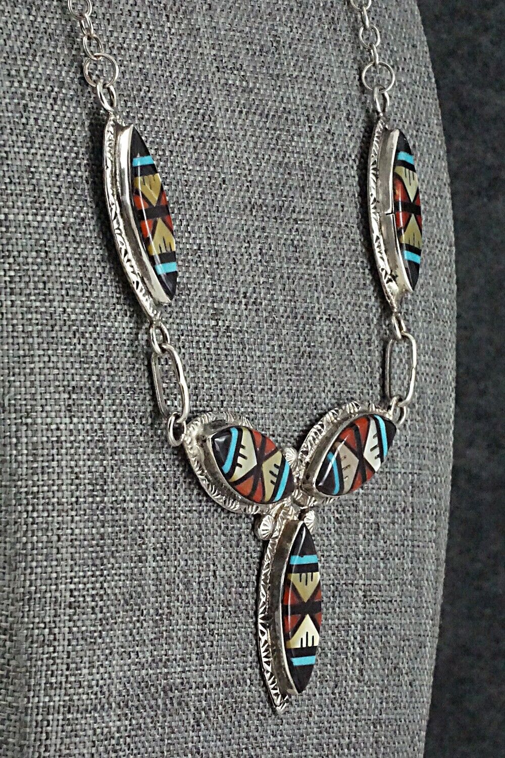 Multi-Stone & Sterling Silver Inlay Necklace Set - Leslie Lamy