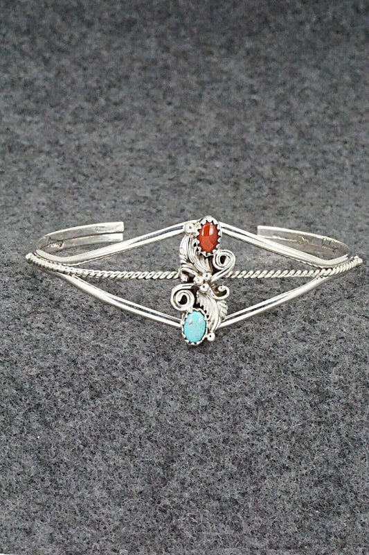 Turquoise, Coral & Sterling Silver Bracelet - William Begay