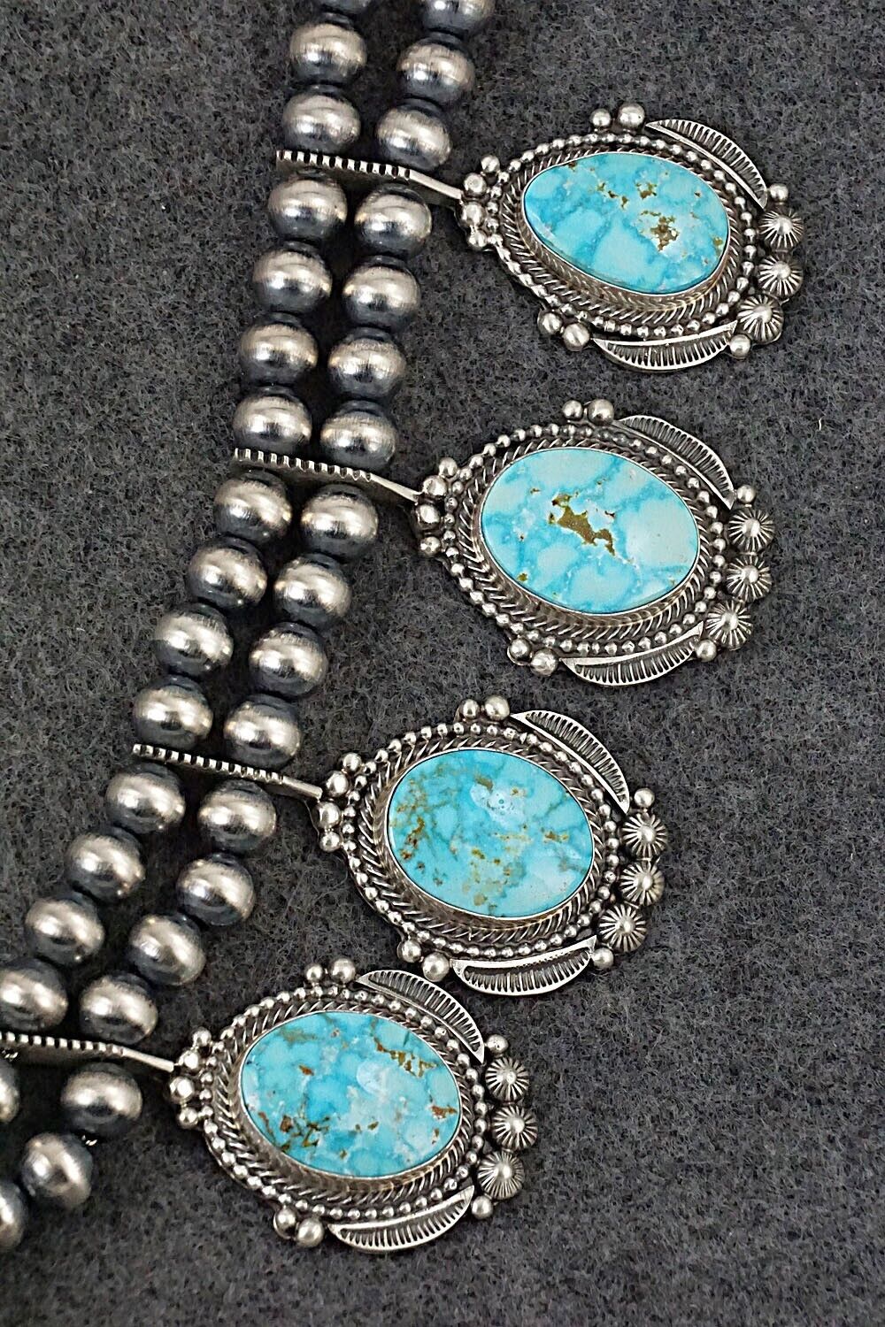 Turquoise & Sterling Silver Squash Blossom and Earrings Set - Tom Lewis