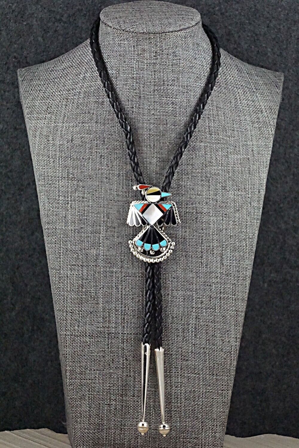 Multi-Stone & Sterling Silver Inlay Bolo Tie - Adrian Wallace