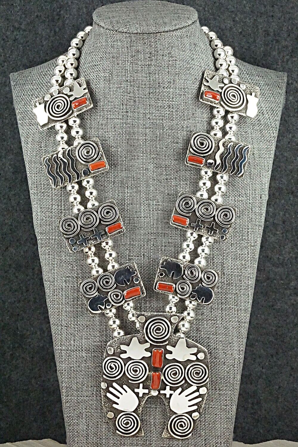 Coral & Sterling Silver Squash Blossom Set - Alex Sanchez
