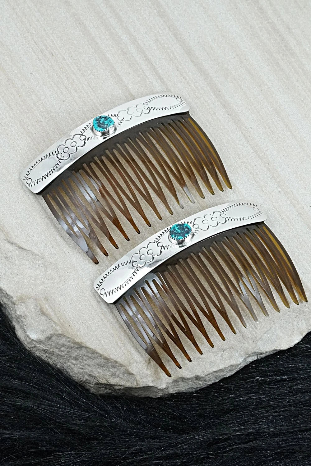 Turquoise & Sterling Silver Hair Combs - Jolene Begay