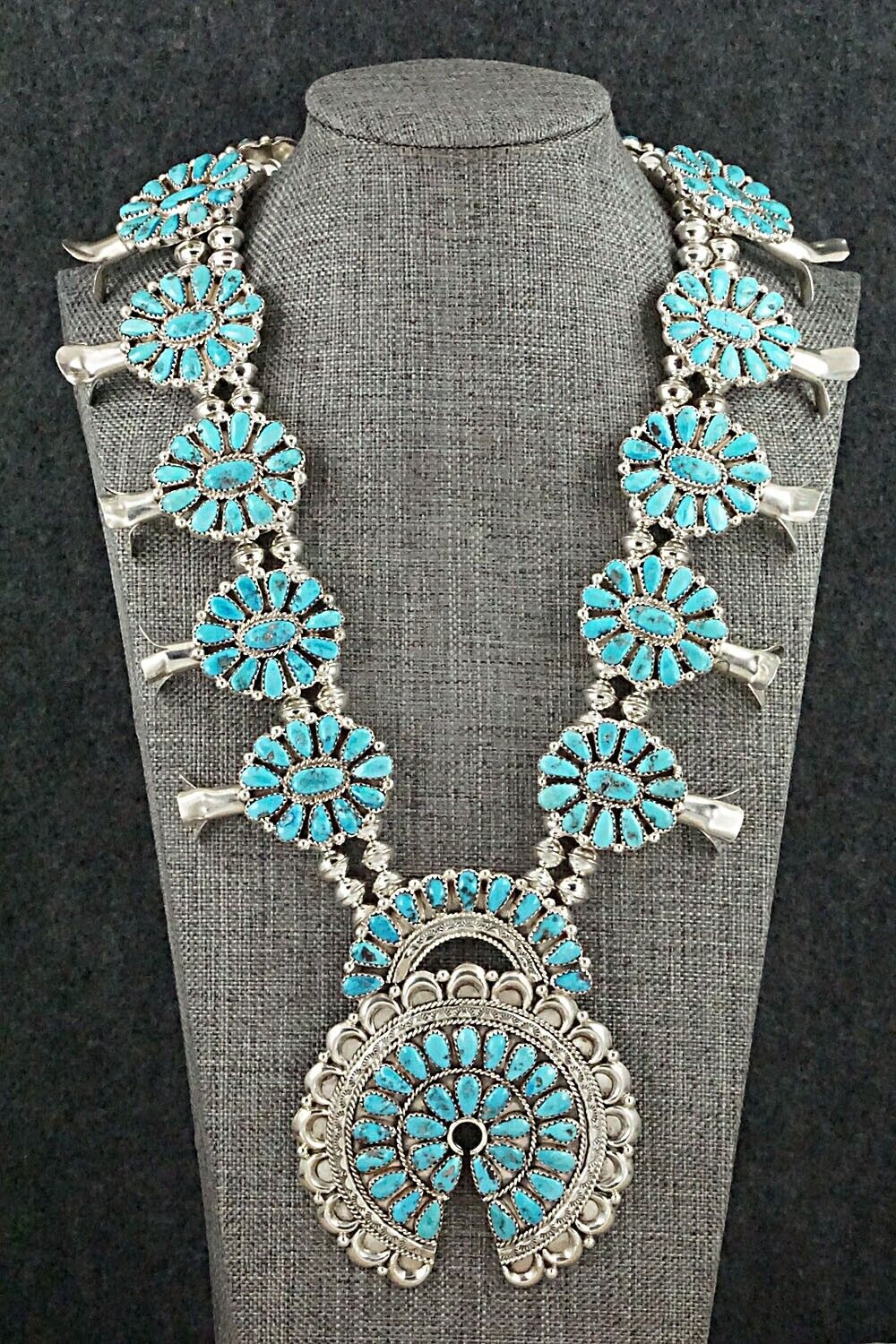 Turquoise & Sterling Silver Squash Blossom Set - Eunise Wilson