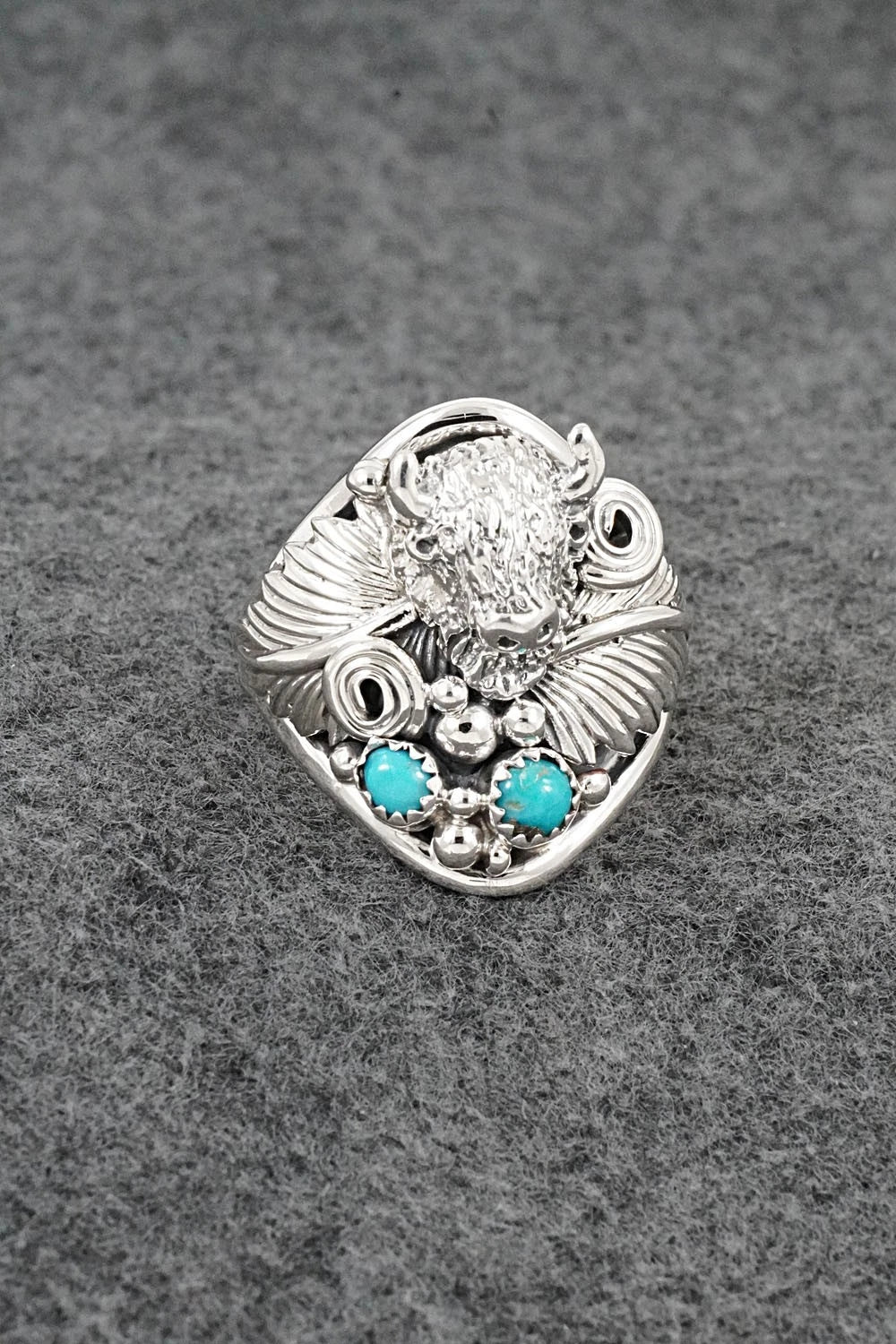 Turquoise & Sterling Silver Ring - Darrell Morgan - Size 13.5