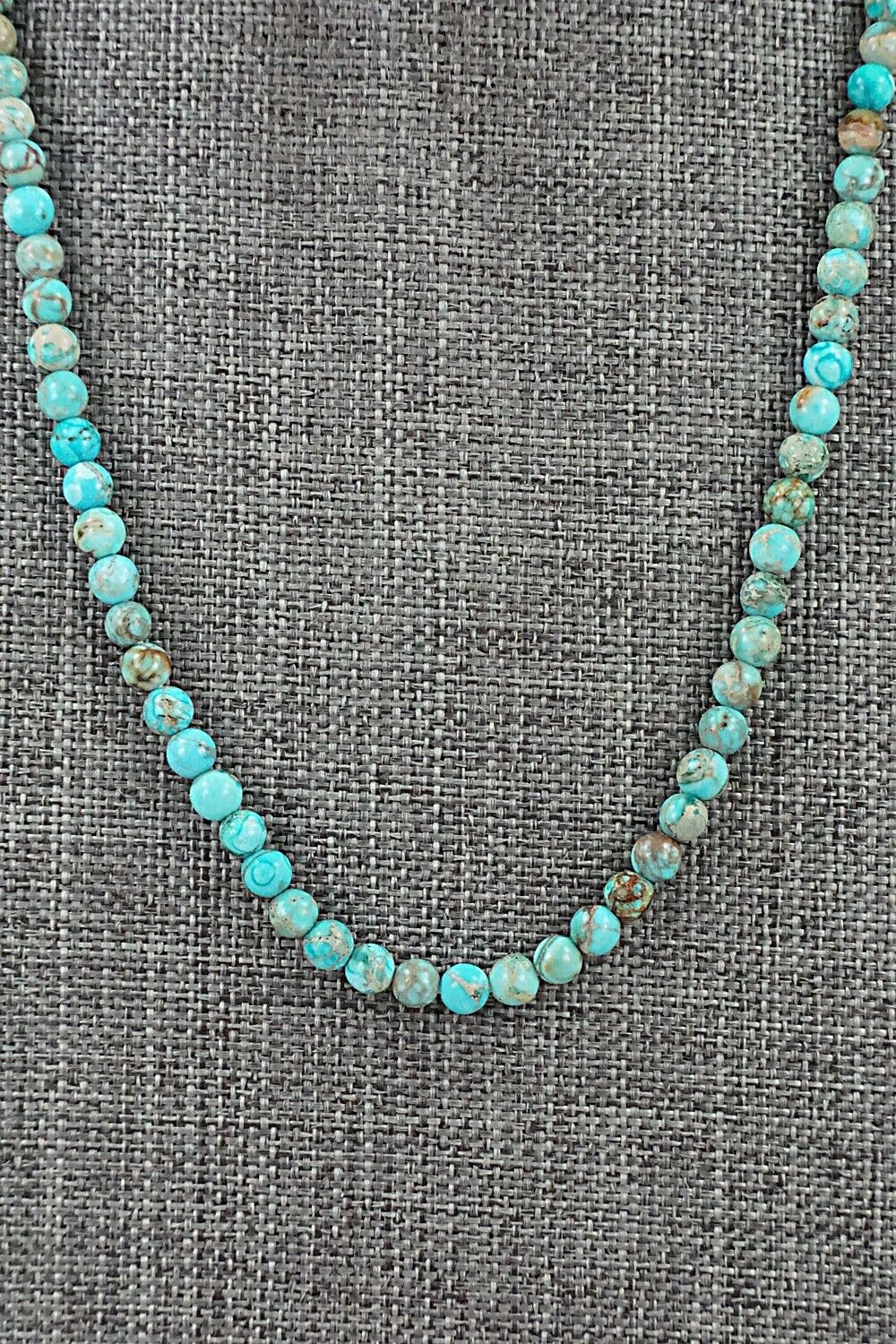 Turquoise, Shell & Sterling Silver Necklace 18" - Ramona Calavaza