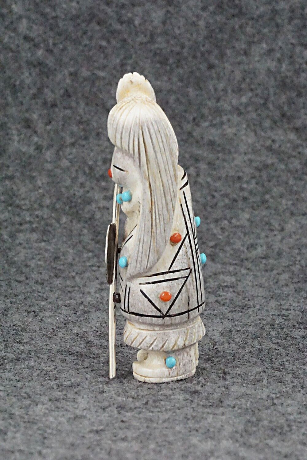 Hunter with Spear & Shield Zuni Fetish Carving - Claudia Peina