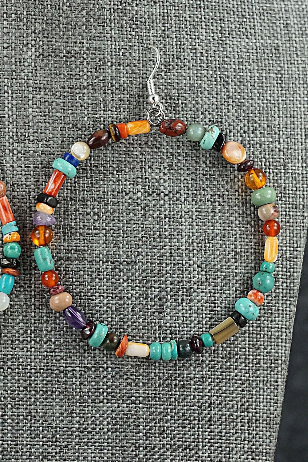 Multi Stone & Sterling Silver Hoop Earrings - Helen Tsosie