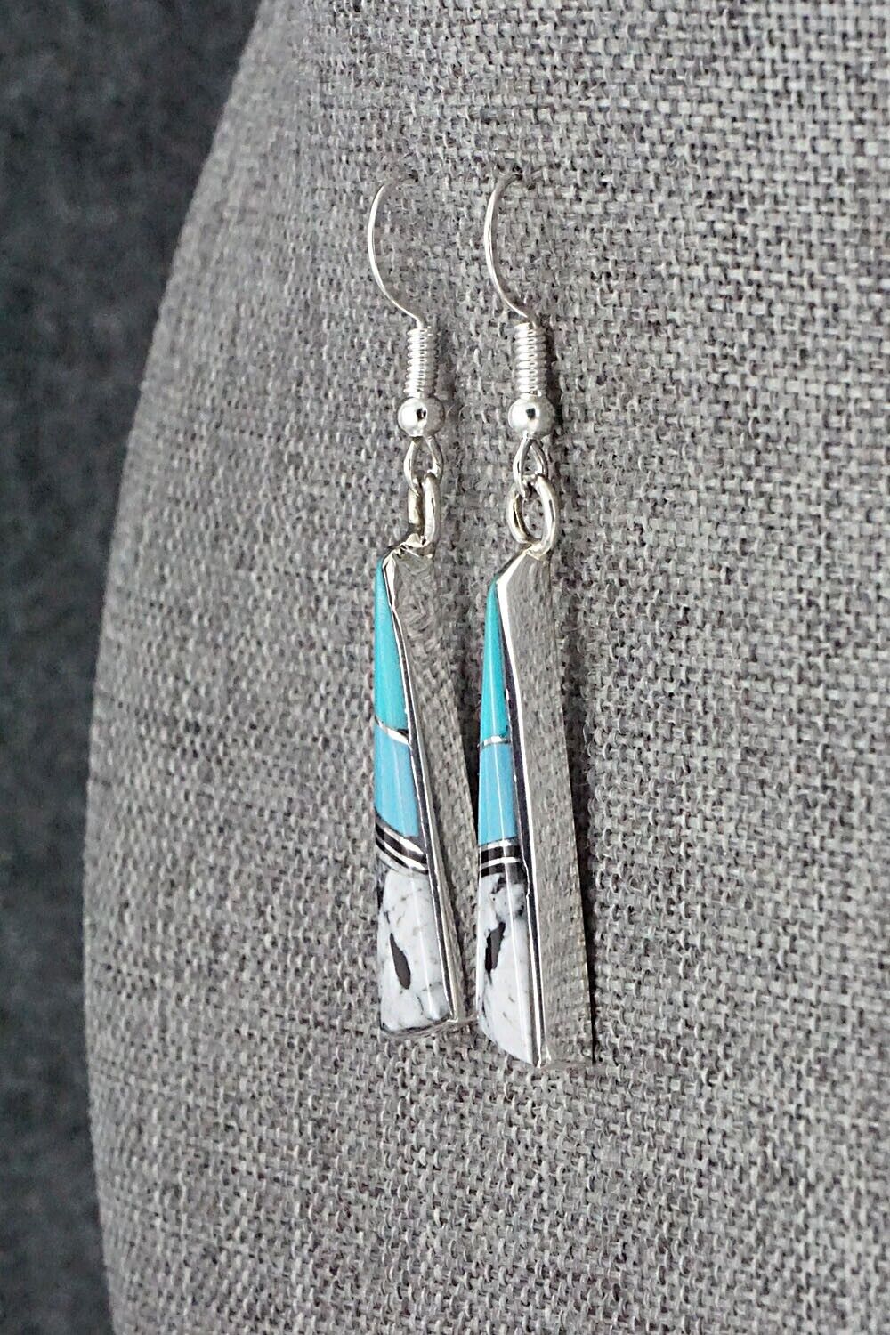 Turquoise, White Buffalo & Sterling Silver Inlay Earrings - Marilyn Yazzie