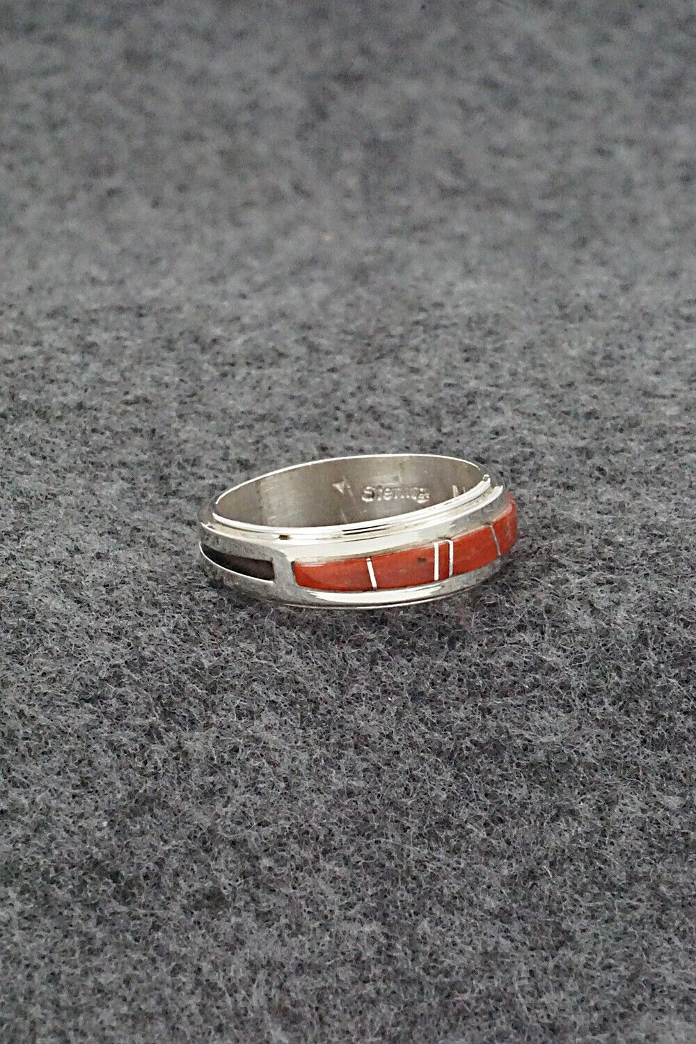 Coral & Sterling Silver Inlay Ring - Wilbert Muskett Jr. - Size 9