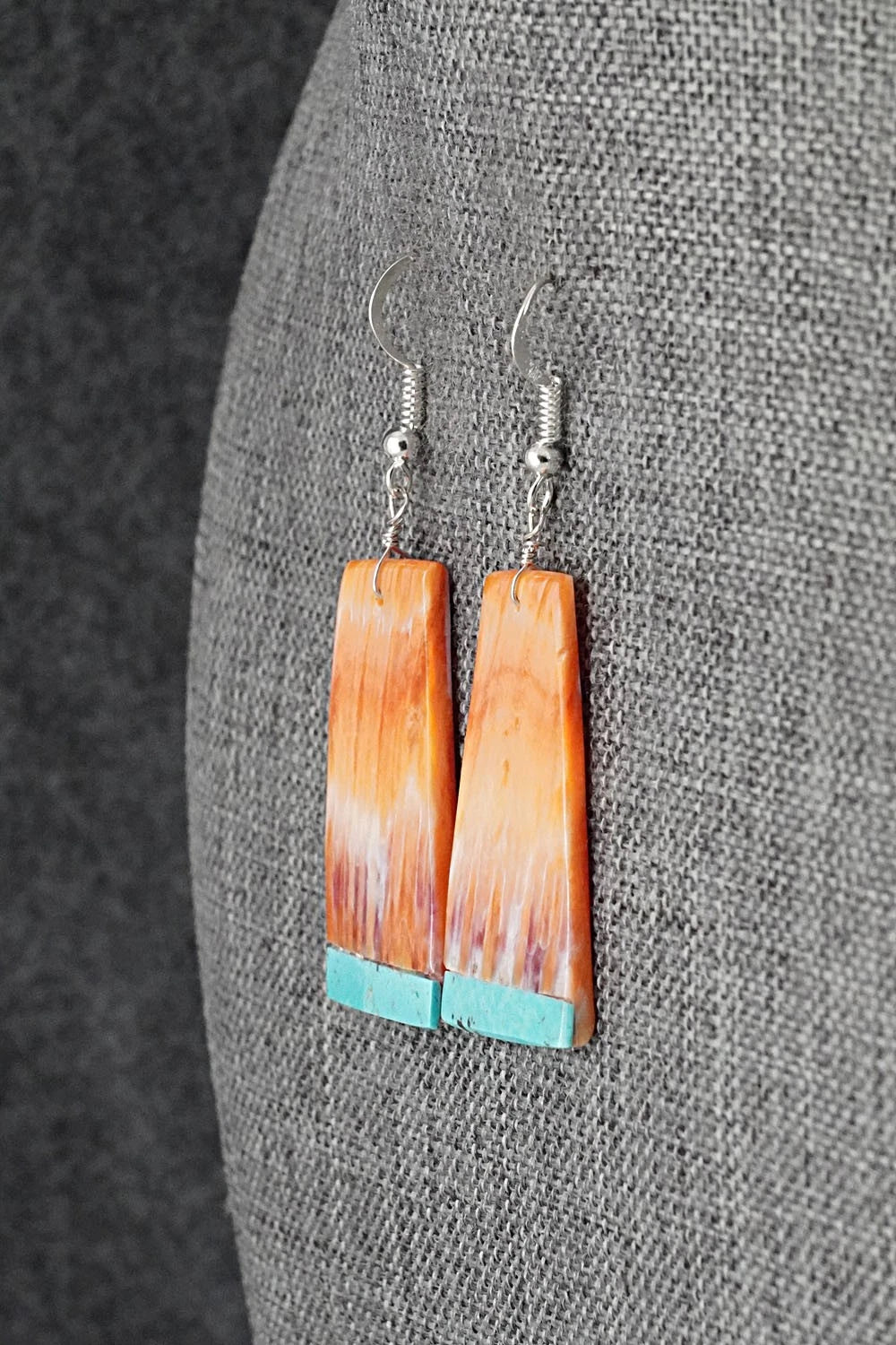 Spiny Oyster, Turquoise & Sterling Silver Earrings - Louise Pete