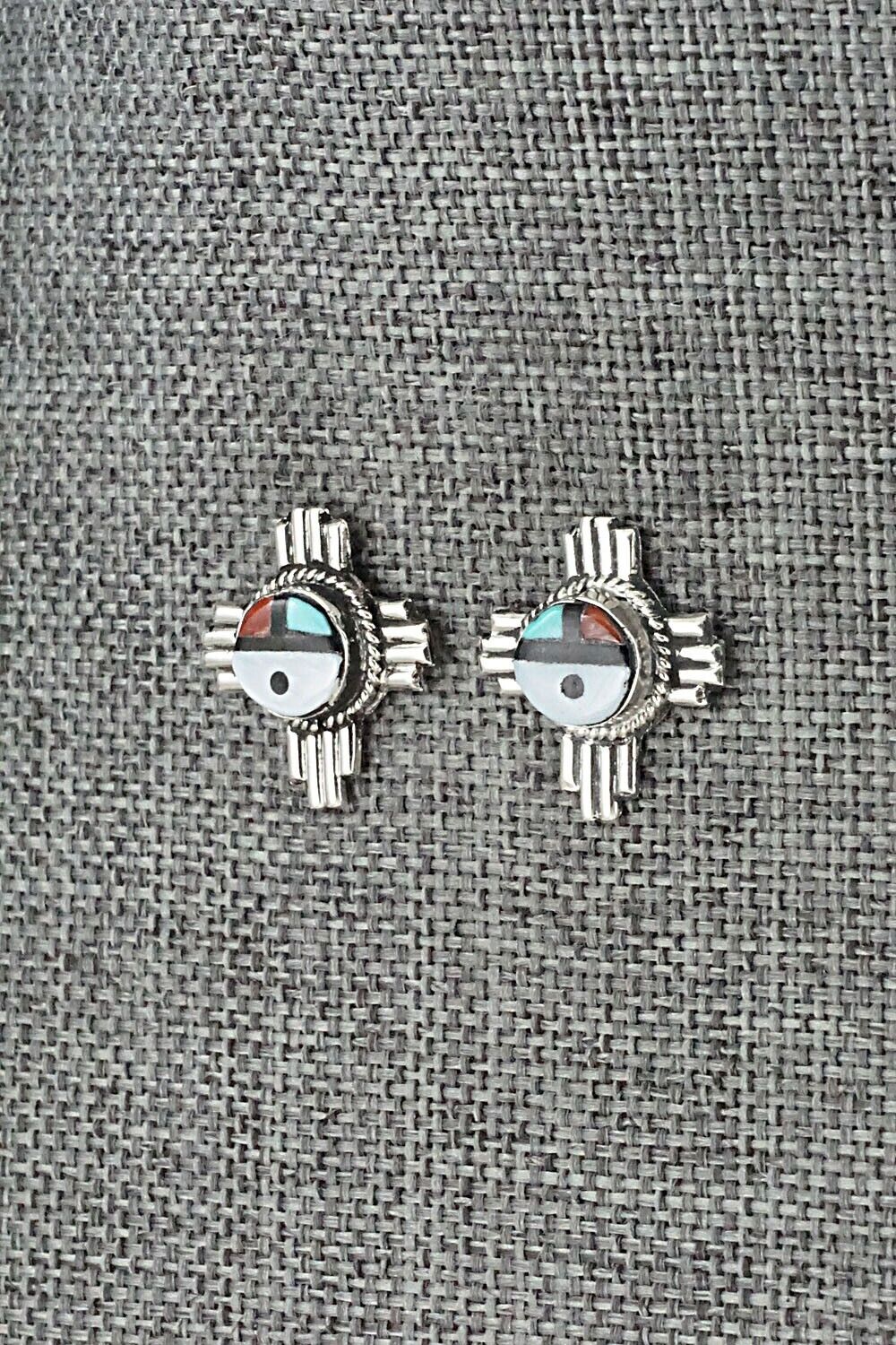 Multi Stone & Sterling Silver Inlay Earrings - Clifford Cheama
