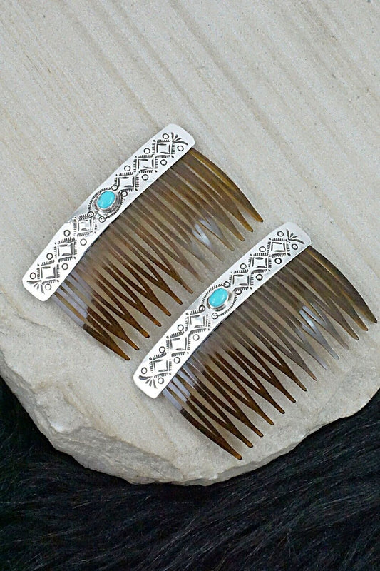 Turquoise & Sterling Silver Hair Combs - Jeannie Blackgoat