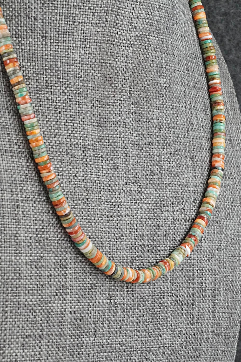 Turquoise, Spiny Oyster & Sterling Silver Necklace 17" - Doreen Jake