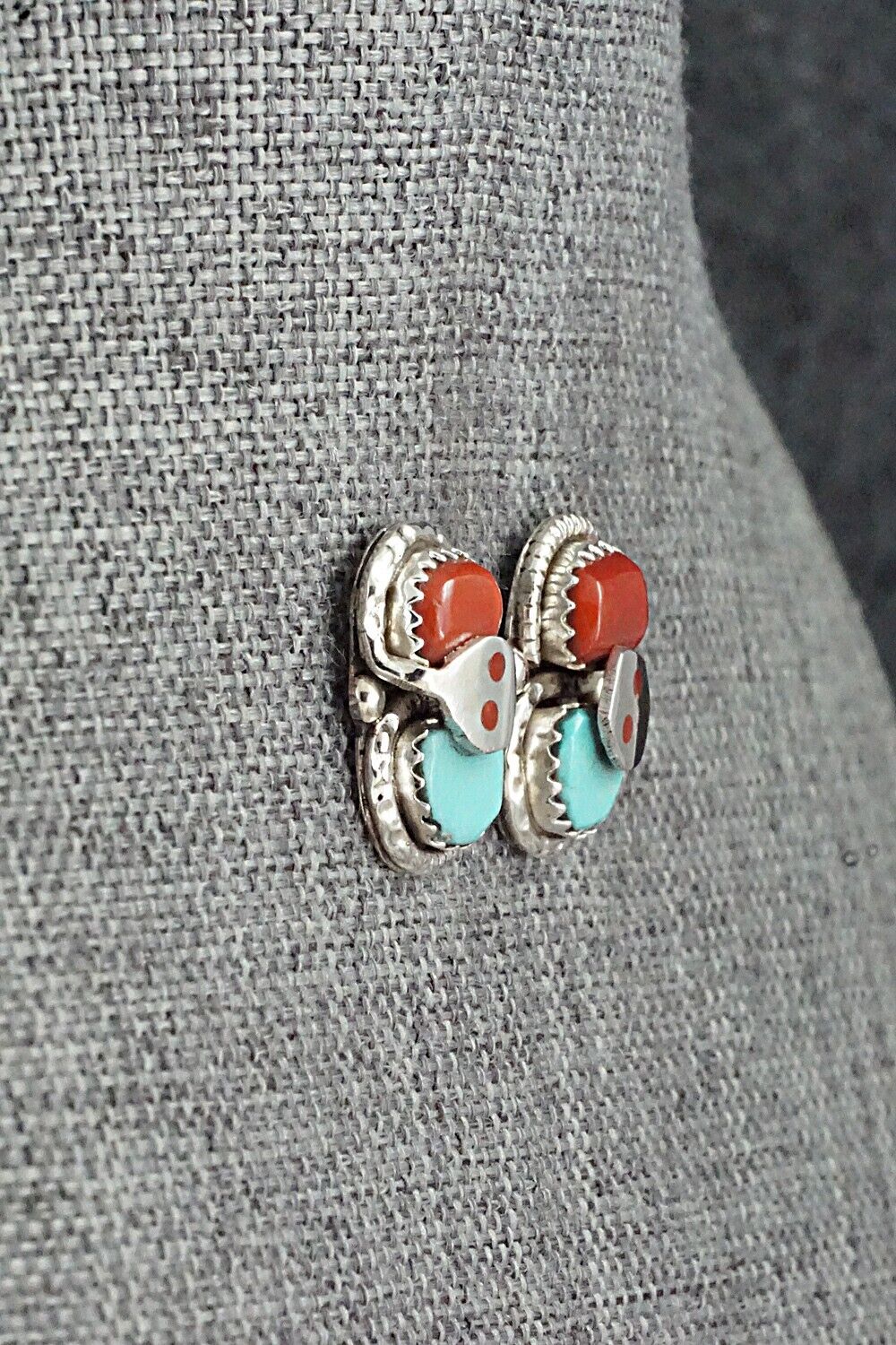 Turquoise, Coral & Sterling Silver Earrings - Joy Calavaza