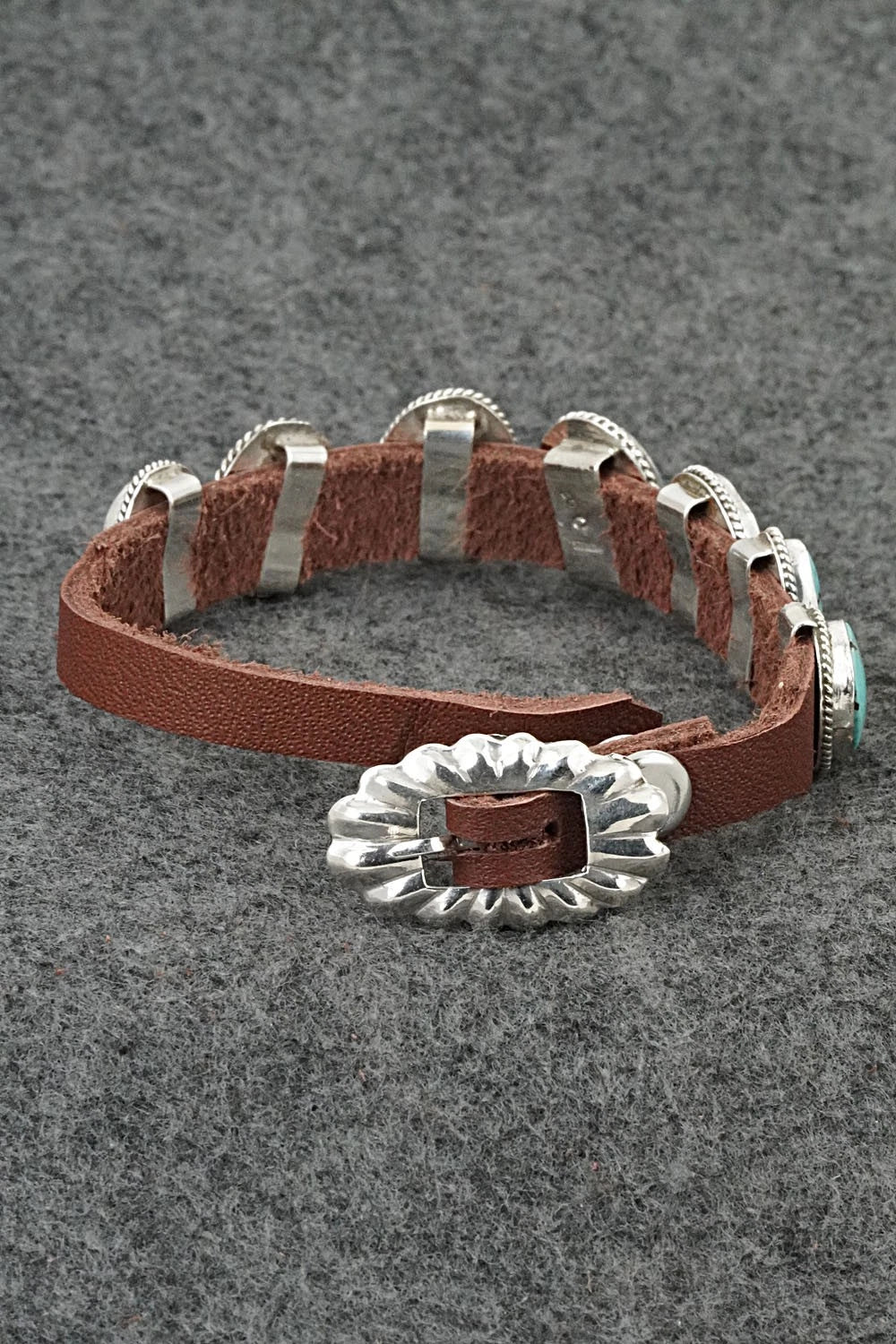 Turquoise, Sterling Silver & Leather Bracelet - Rosita Charlie
