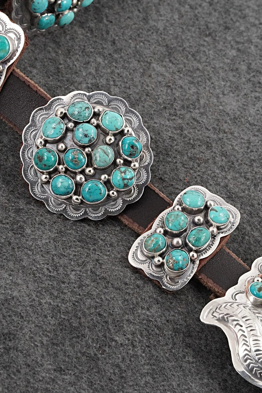 Turquoise, Sterling Silver & Leather Concho Belt - Dan Morgan