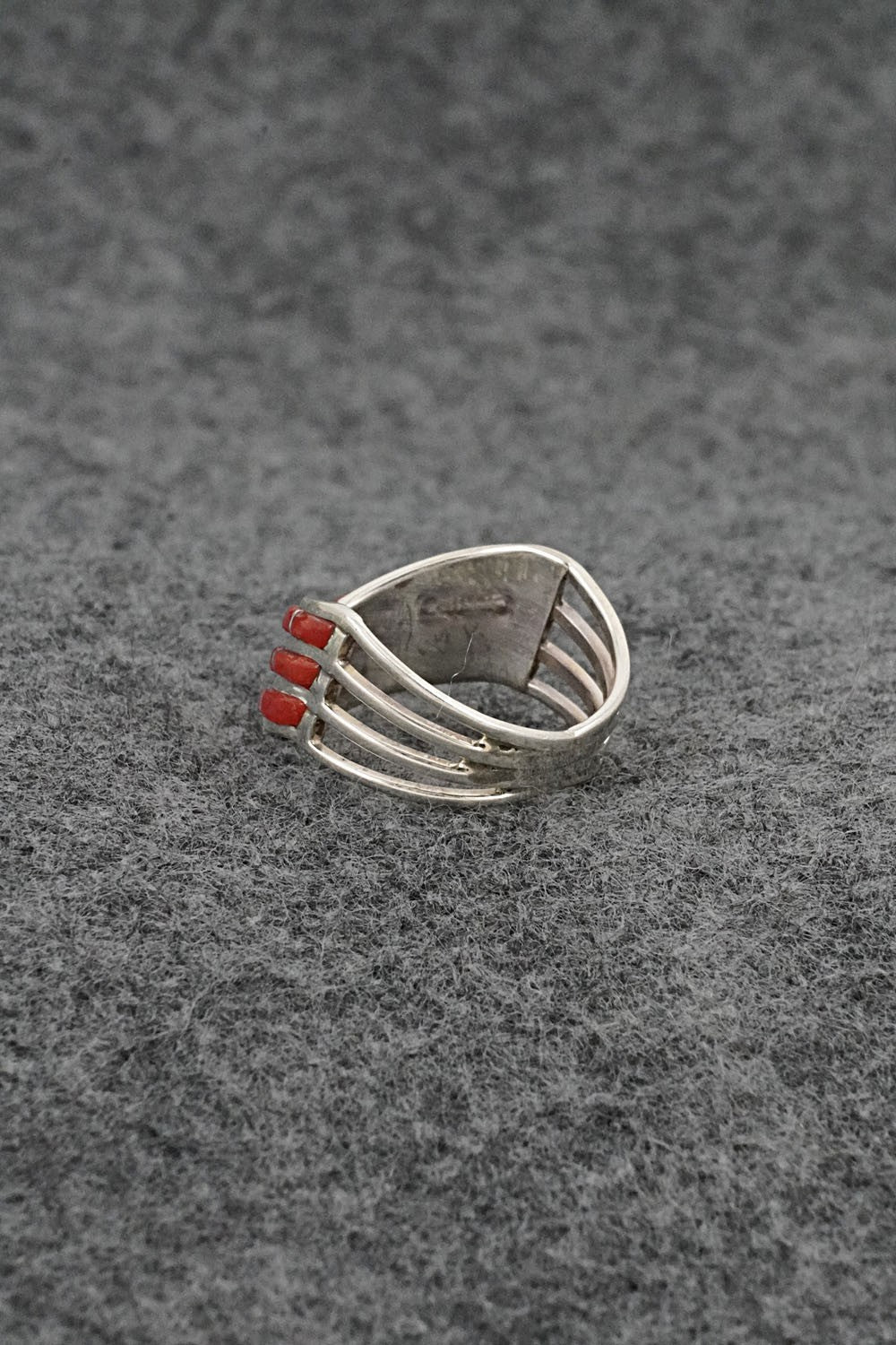 Coral & Sterling Silver Ring - Andrew Enrico - Size 7