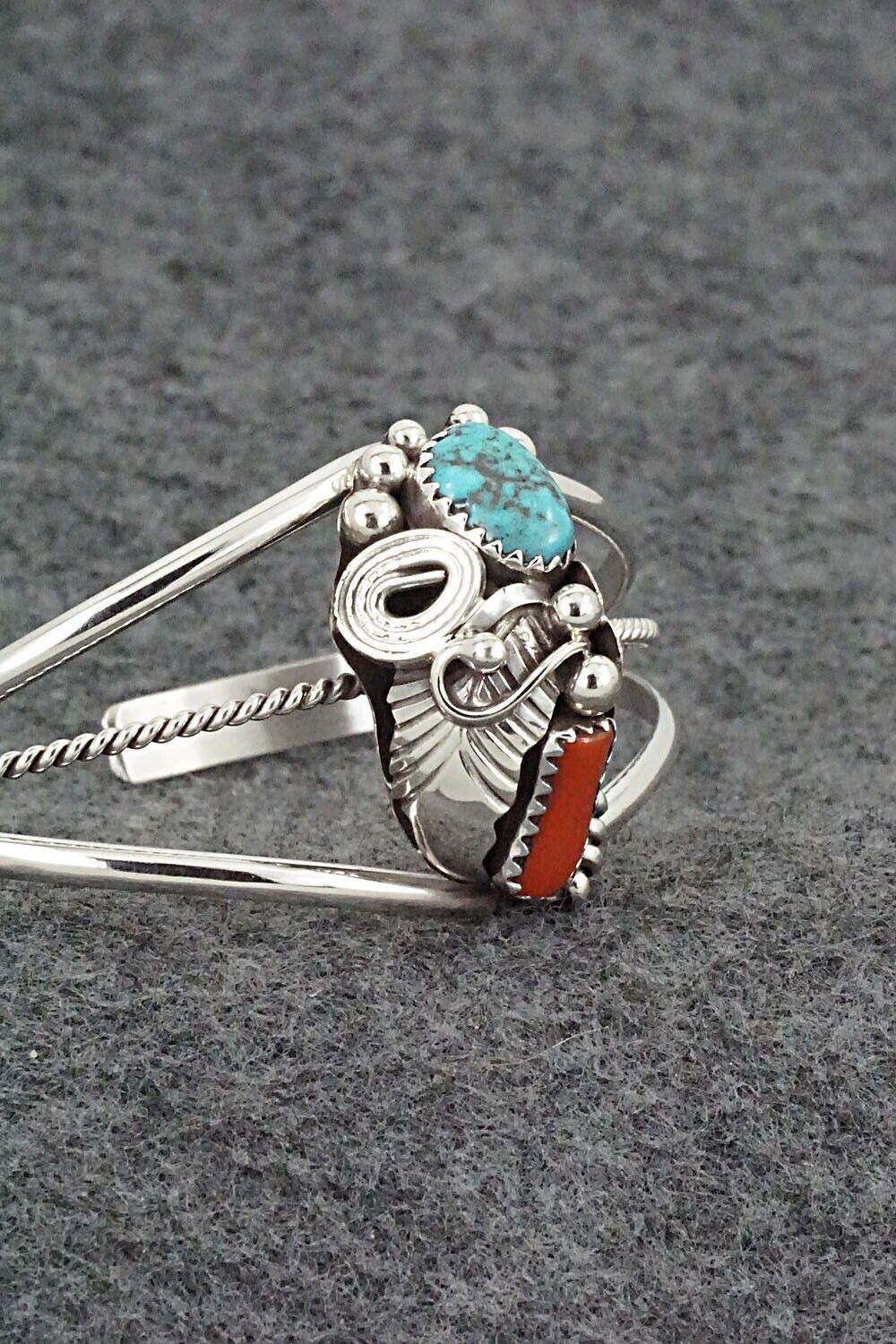 Turquoise, Coral & Sterling Silver Bracelet - Max Calladitto