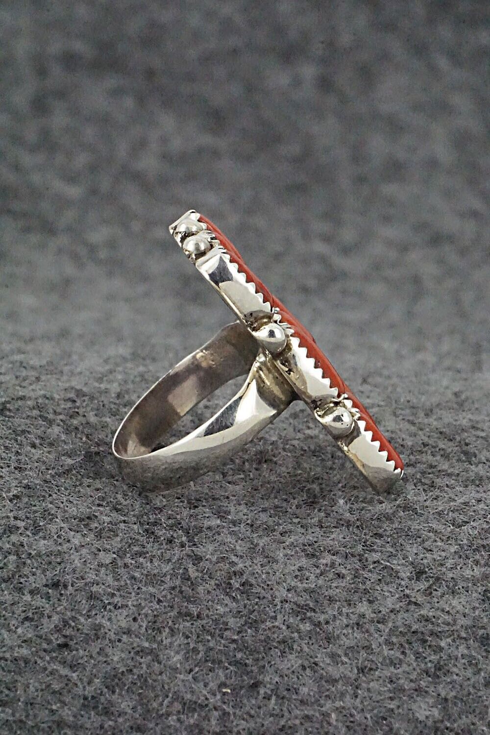 Coral & Sterling Silver Ring - Priscilla Reeder - Size 6.5