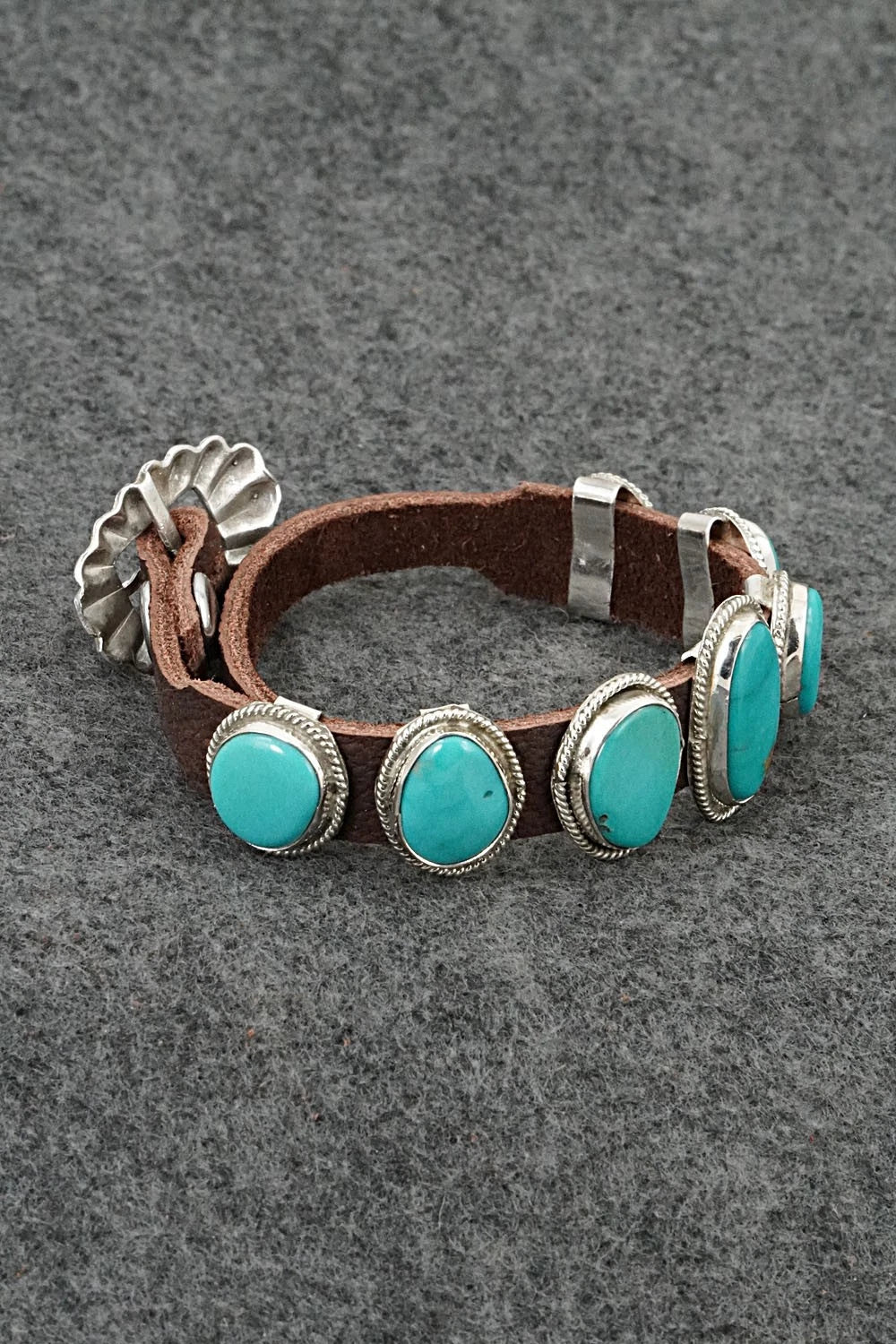Turquoise, Sterling Silver & Leather Bracelet - Rosita Charlie