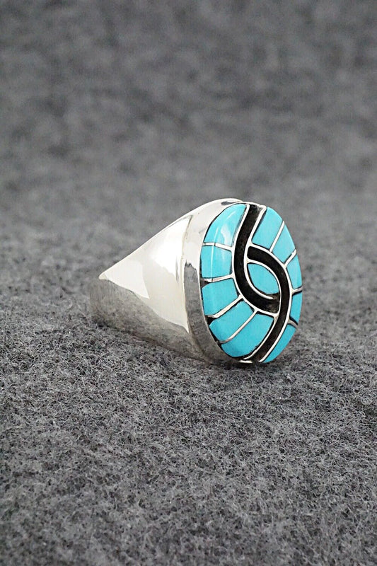 Turquoise & Sterling Silver Inlay Ring - Amy Wesley - Size 8.5