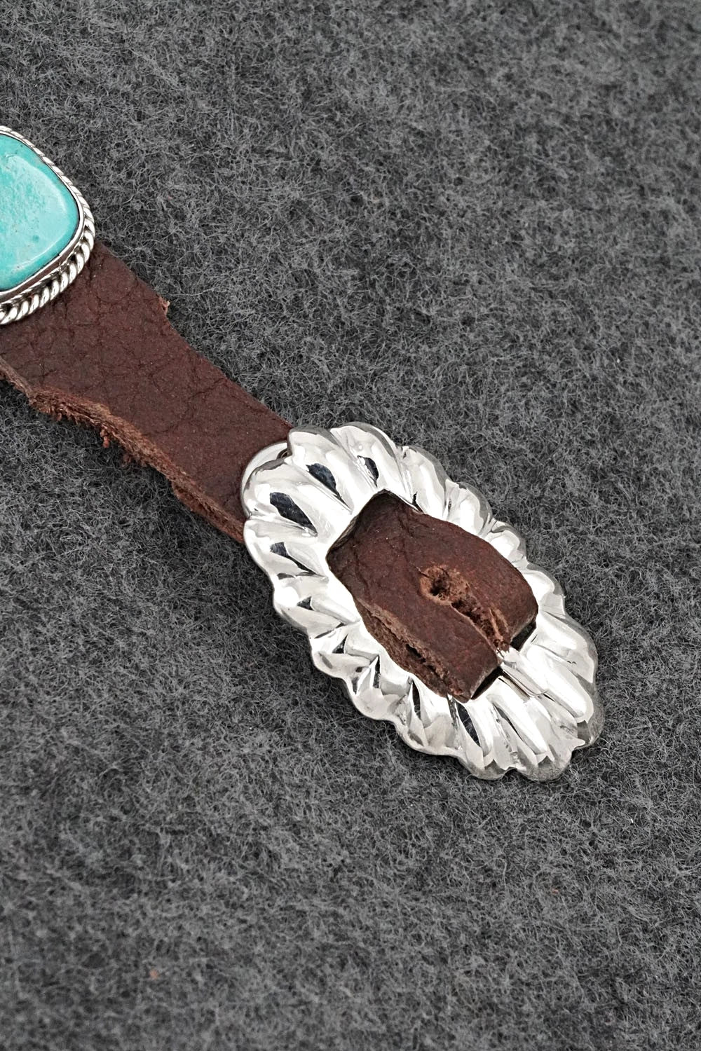 Turquoise, Sterling Silver & Leather Bracelet - Bonnie Willie
