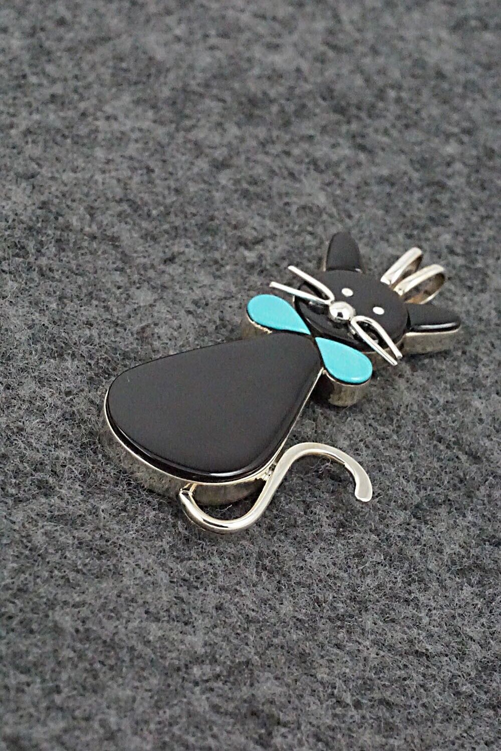 Onyx, Turquoise & Sterling Silver Pendant - Leavus Ahiyite