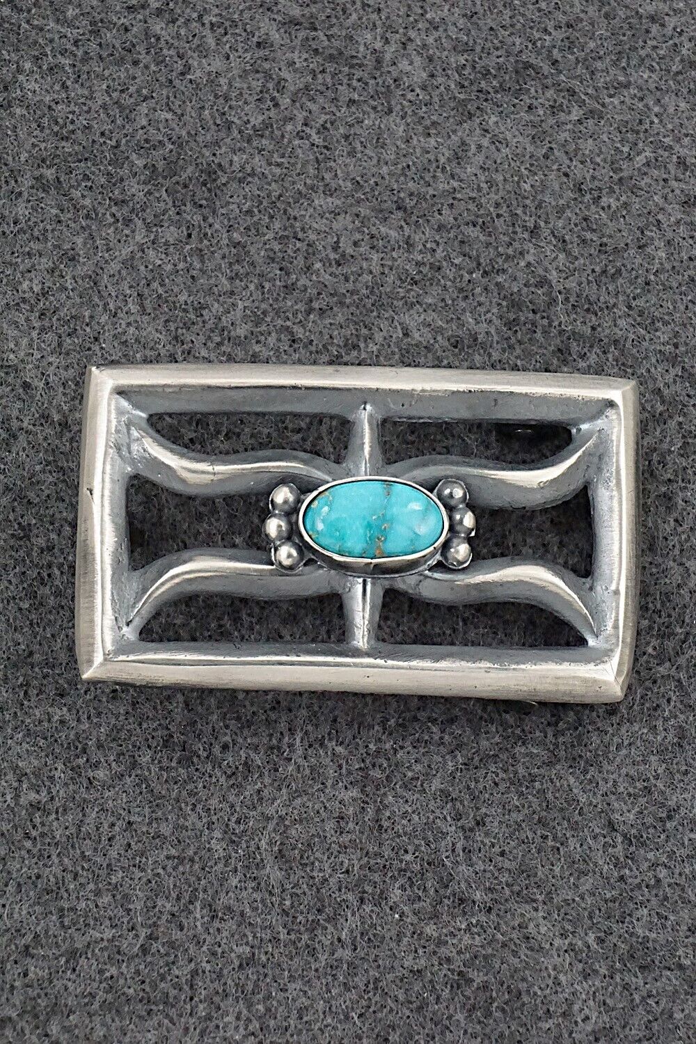 Turquoise & Sterling Silver Belt Buckle - Harrison Bitsue