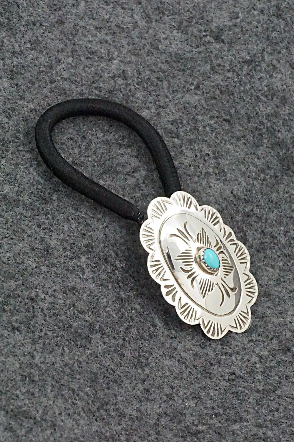 Turquoise & Sterling Silver Hair Tie - Bertha Begay